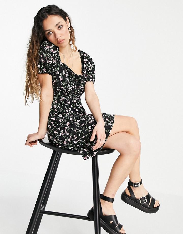 Only Mini A-line Dress In Black Flirty Floral-multi