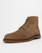 Walk London Darcy Brogue Boots In Taupe Suede - Beige