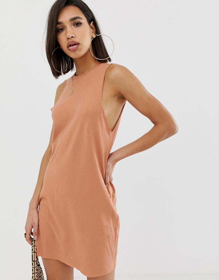 Asos Design Slub Tank Dress - Brown