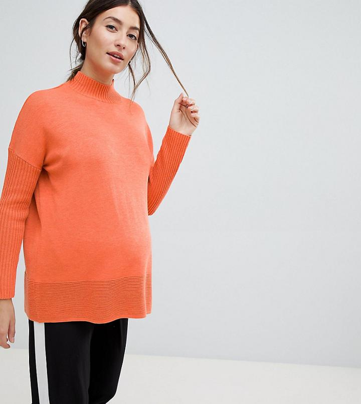 Asos Design Maternity Eco Boxy Jumper With Ripple Hem - Orange