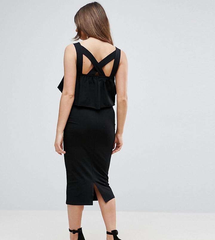 Asos Matenrity Ruffle Top Square Neck Midi Dress With Cross Back - Black