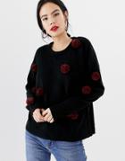 Brave Soul Sweater With Tinsel Pom Poms - Black
