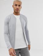 Asos Design Muscle Bomber Jersey Jacket In Gray - Gray