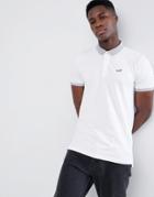 Hollister Contrast Detail Collar Seagull Logo Pique Polo In White - White