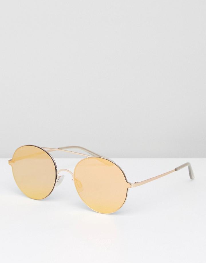 Asos Round Sunglasses With Gold Flat Lens - Gold