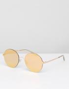 Asos Round Sunglasses With Gold Flat Lens - Gold