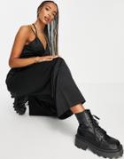 Topshop Premium Satin Jumpsuit In Black
