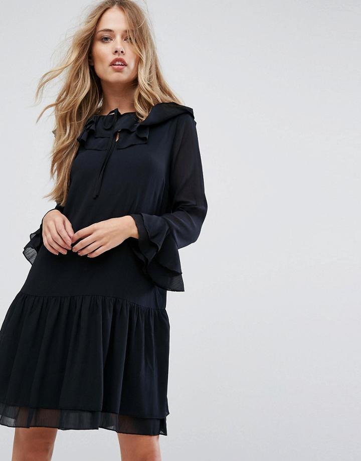 Y.a.s Dropped Hem Chiffon Dress - Black