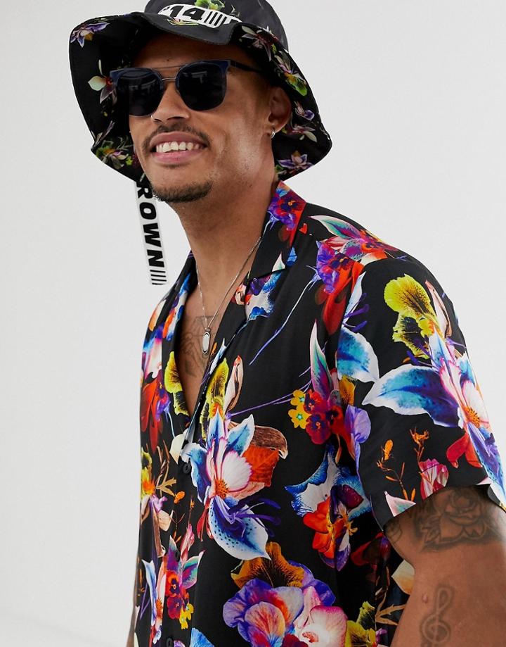 Asos Design Two-piece Oversized Floral Shirt - Black