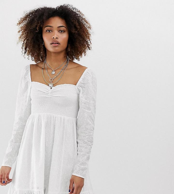 Collusion Shirred Broderie Skater Dress-white