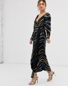 Asos Edition Midi Wrap Dress With Animal Beading - Multi