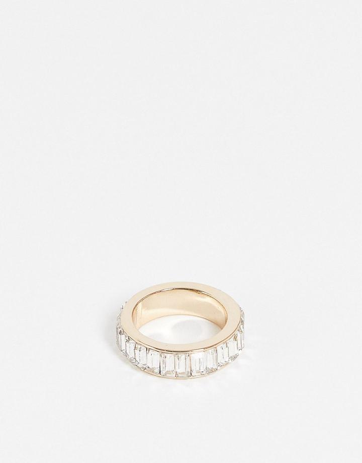 Topshop Baguette Crystals Ring In Gold