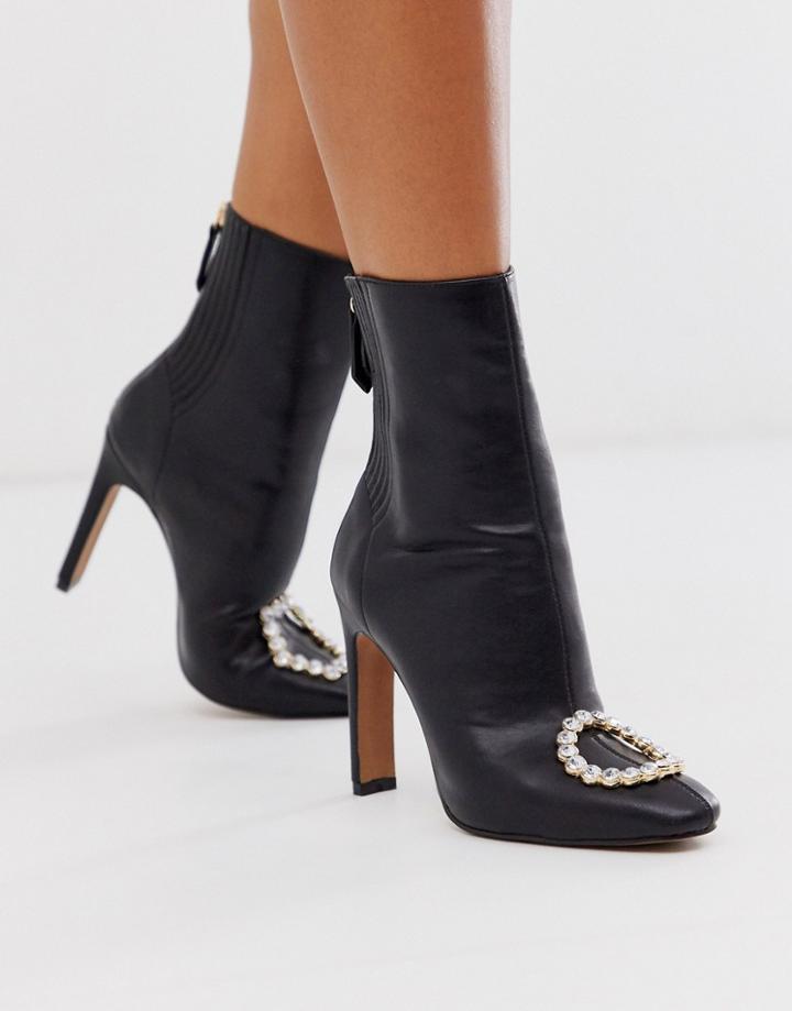 Asos Design Enzo Embellished Block Heeled Ankle Boots In Black