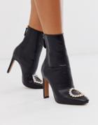 Asos Design Enzo Embellished Block Heeled Ankle Boots In Black