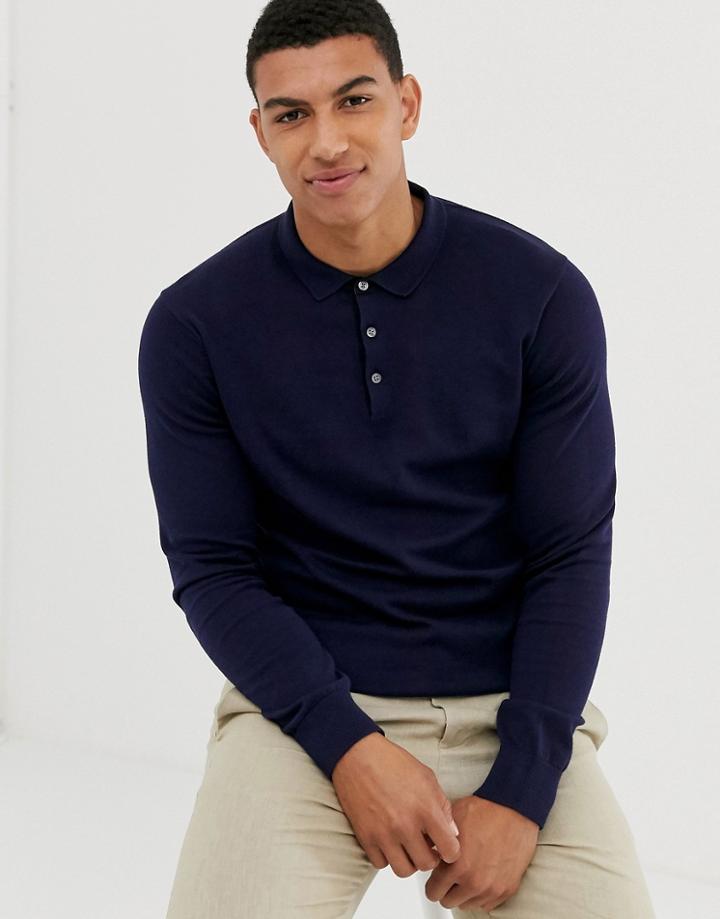 Jack & Jones Premium Knitted Polo In Navy - Navy