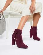 Ted Baker Burgundy Suede Heeled Ankle Boots With Bow-red