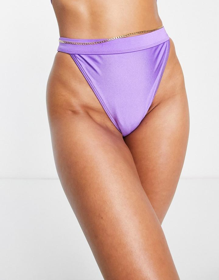 South Beach High Rise Hi-shine Bikini Bottom In Purple