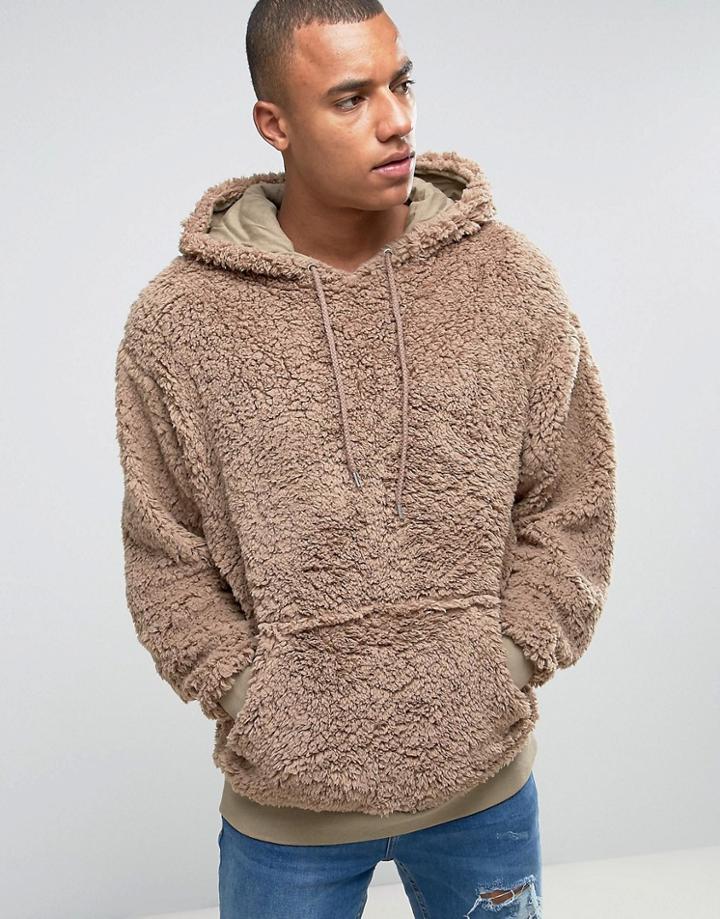 Asos Oversized Hoodie In Borg - Beige