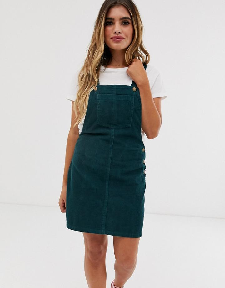 Brave Soul Alexa Overall Dress In Cord-green