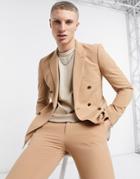 Asos Design Super Skinny Double Breasted Suit Jacket In Camel-neutral