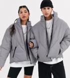 Collusion Unisex Reflective Puffer Jacket In Gray