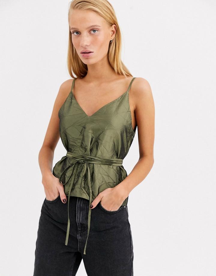 Asos White Crushed Taffeta Cami Top-green