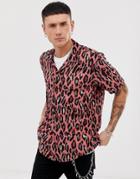 Allsaints Revere Collar Shirt In Pink Leopard Print