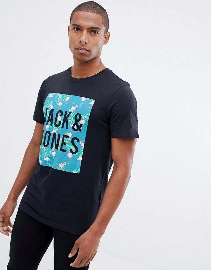 Jack And Jones Flamingo Logo Tee - Black