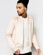 Liquor & Poker Faux Suede Bomber Jacket In Pink - Pink