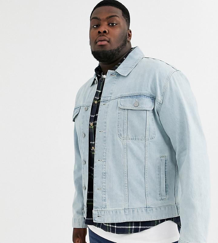 Asos Design Plus Oversized Denim Jacket In Light Wash-blue