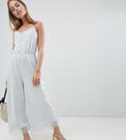 Asos Design Petite Cami Jersey Jumpsuit With Lace Trim And Button Front - Gray