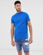 Asos Design Organic T-shirt With Turtleneck In Blue