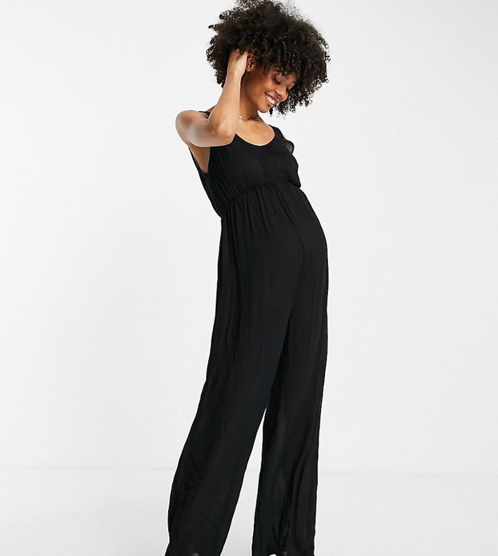 Asos Design Maternity Crinkle Beach Jumpsuit In Black