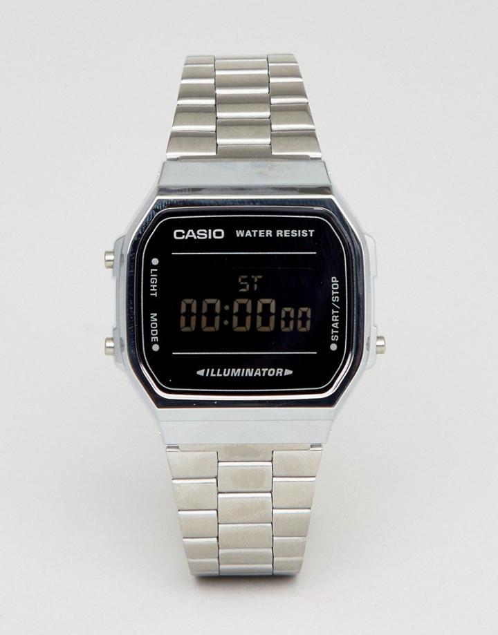 Casio A168w Digital Bracelet Watch In Silver/black Mirror - Silver
