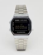 Casio A168w Digital Bracelet Watch In Silver/black Mirror - Silver