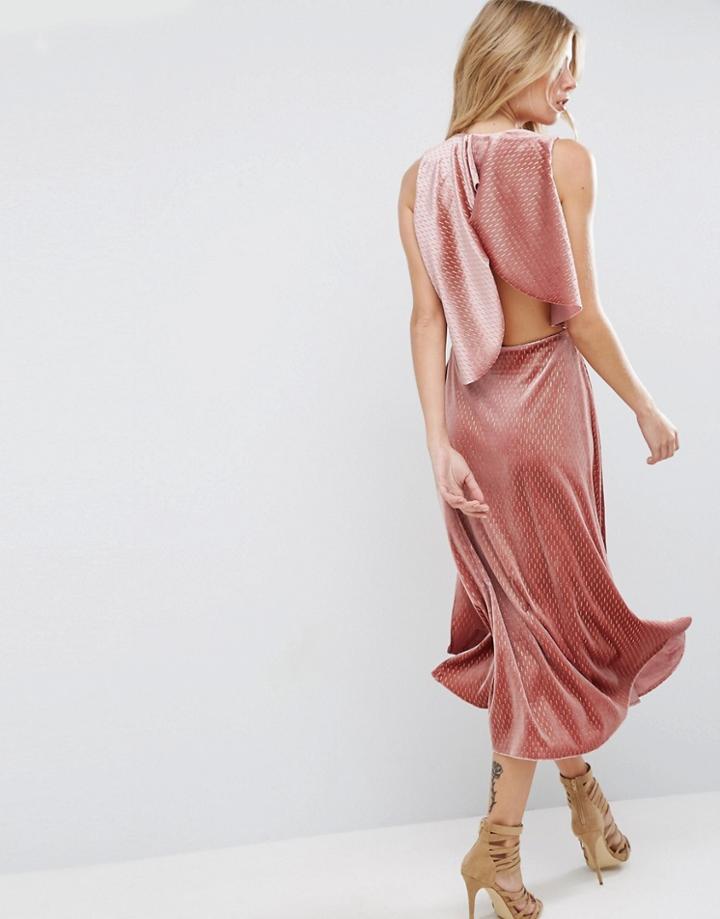 Asos Velvet Metallic Drape Open Back Midi Dress - Pink