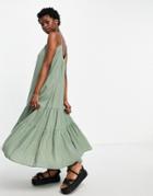 Topshop Premium Flowing Maxi Dress In Sage - Lgreen