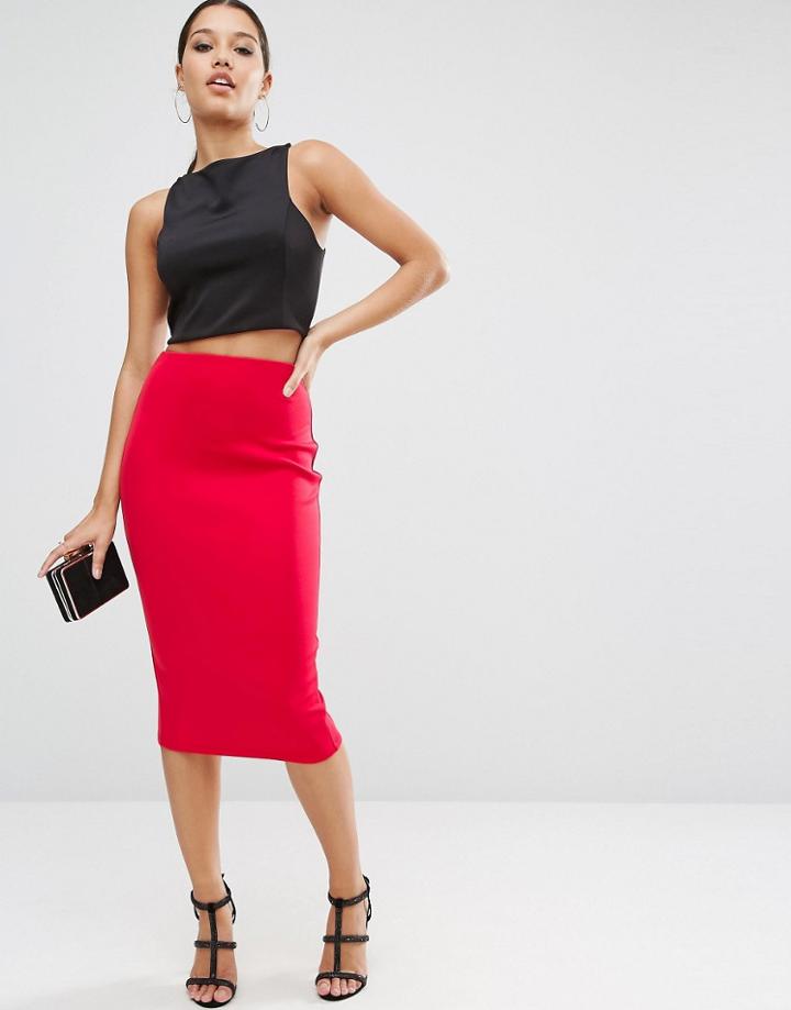 Asos Pencil Skirt In Scuba - Red