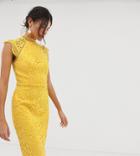 Chi Chi London Tall Scallop Lace Pencil Dress In Yellow
