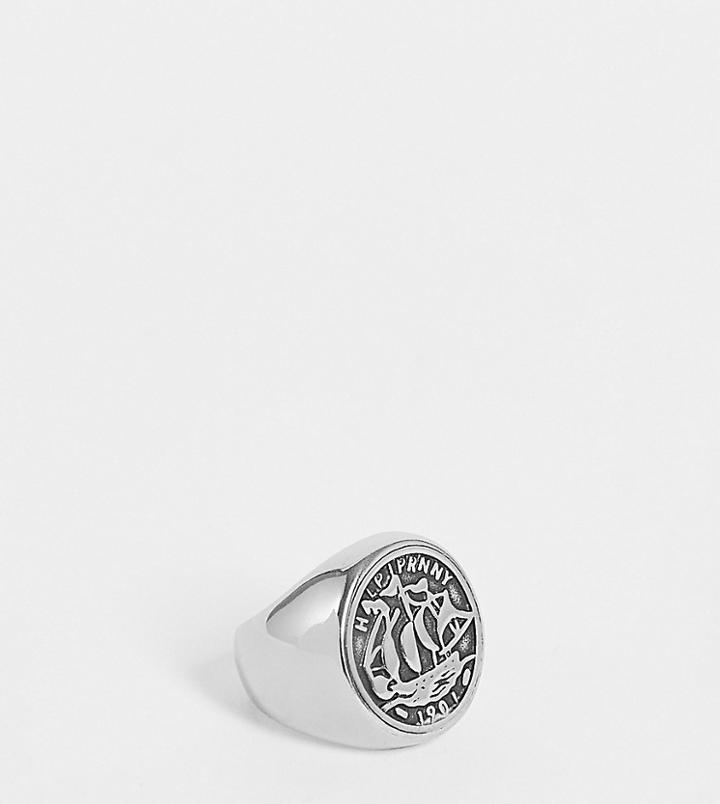 Lost Souls Stainless Steel Engraved Signet Ring In Silver