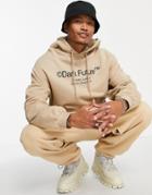 Asos Dark Future Oversized Hoodie With Logo Prints And Balloon Sleeves In Beige-neutral