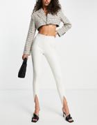 Topshop Faux Leather Skinny Pants With Front Hem Slits In Off White