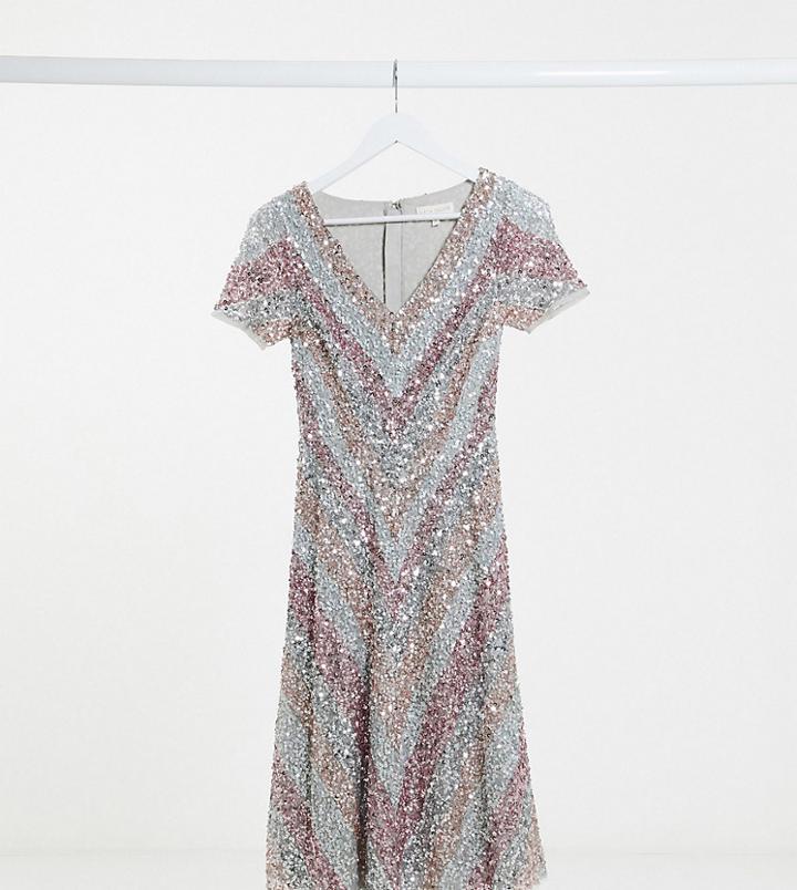 Maya Petite Exclusive Contrast Stripe Sequin Midi Prom Skater Dress In Multi