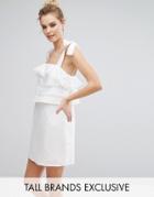 Fashion Union Tall Frill Dress With Tie Cami Straps - White