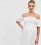 Asos Design Maternity Puff Sleeves Scuba Mini Skater Dress-white