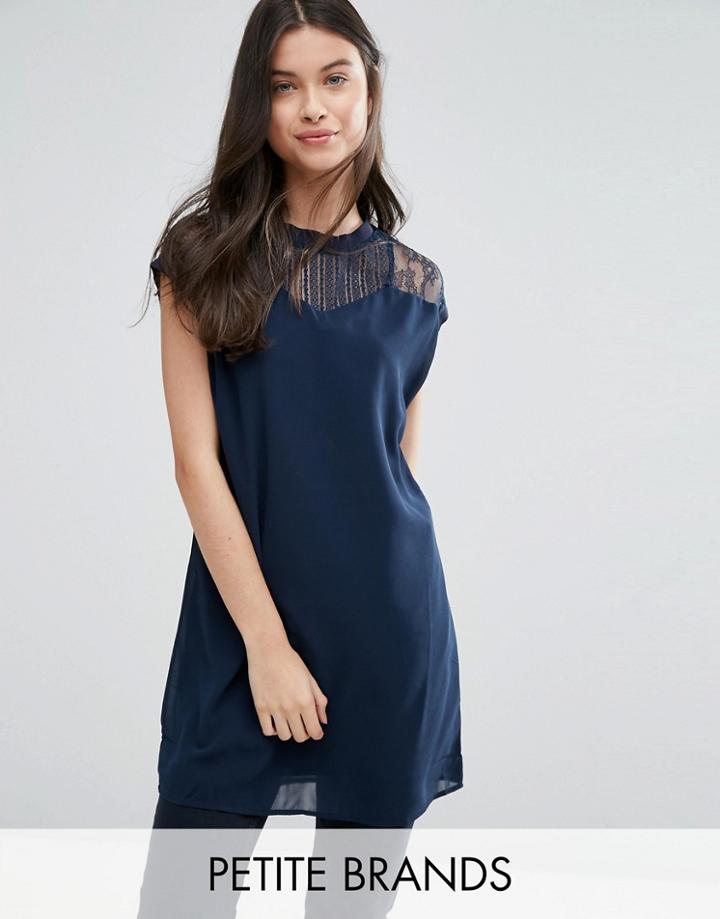 Vero Moda Petite Longline Top With Lace Yoke - Black