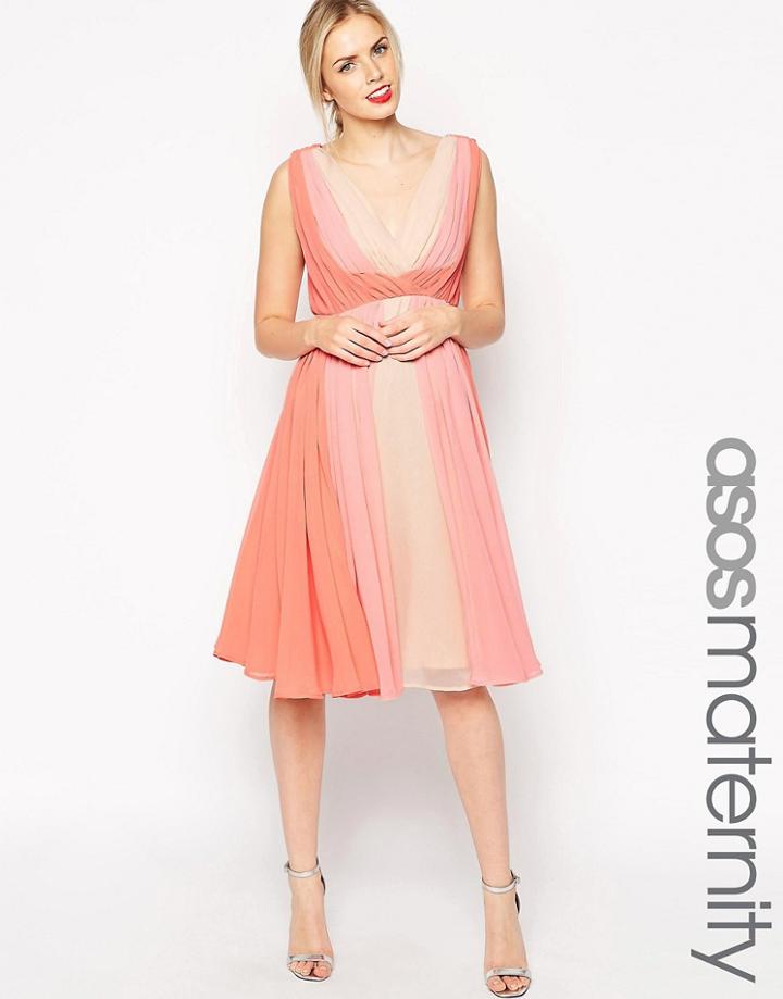 Asos Maternity Skater Dress In Ombre Color Block - Multi