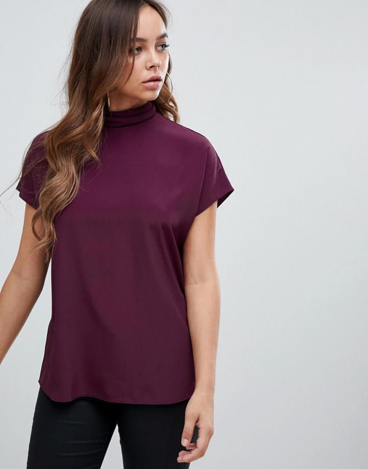Asos Design Short Sleeve High Neck Top - Purple