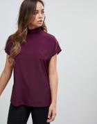 Asos Design Short Sleeve High Neck Top - Purple