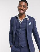 Asos Design Wedding Super Skinny Wool Mix Suit Jacket In Navy Herringbone